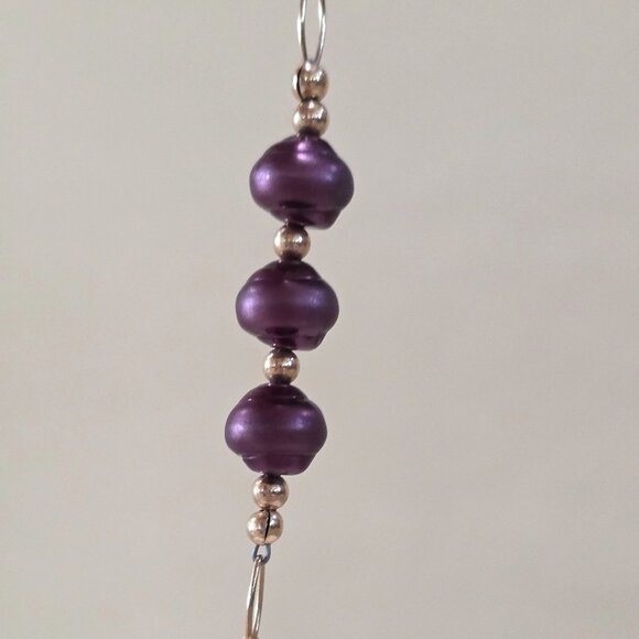 Vintage Murano Peacock Crimson Glass Pearl Amethyst Cat Eye Bead 14k/20 Necklace - Picture 10 of 16